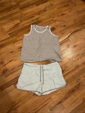 Midnight by Carole Hochman Gray Tank with Mint & White Striped Trim